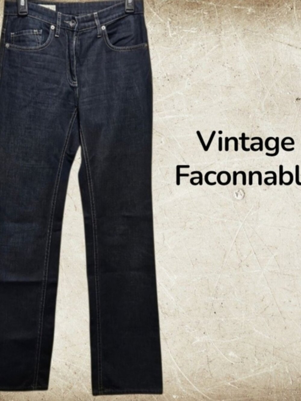 Faconnable SZ 2 Vintage Black Wash 100% Cotton White Stitch Straight Leg Jeans - Picture 2 of 13
